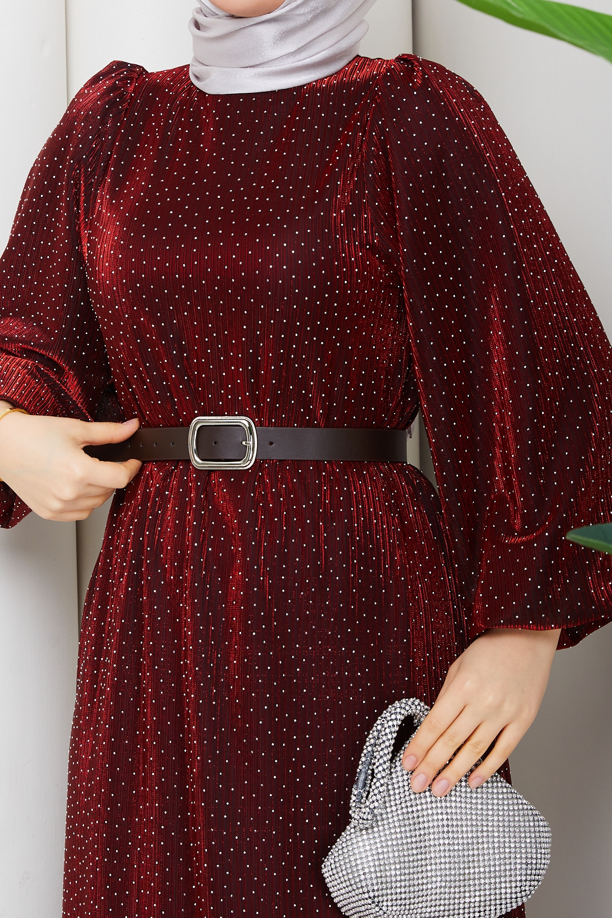 Kemerli Tesettür Elbise - Kırmızı