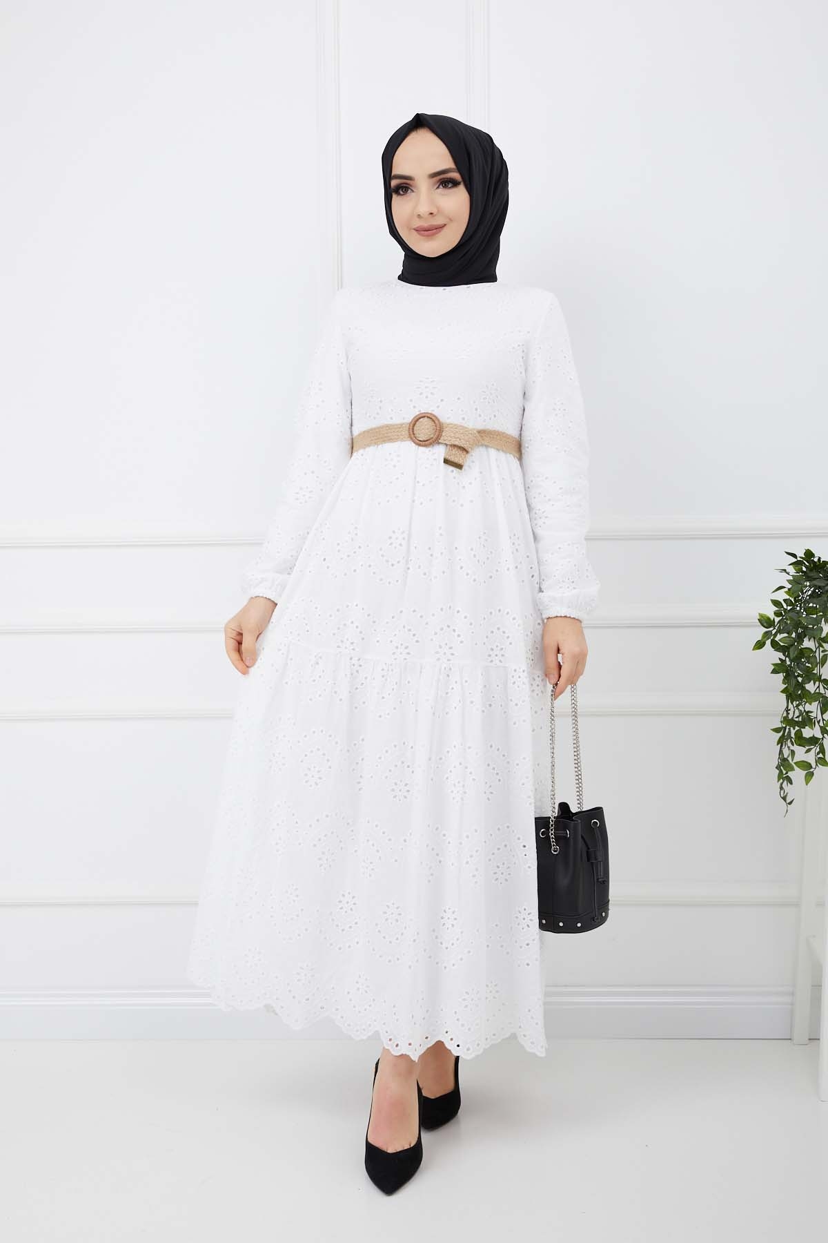Güpürlü Elbise - Beyaz