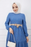 Güpürlü Elbise - Mavi