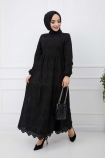 Güpürlü Elbise - Siyah