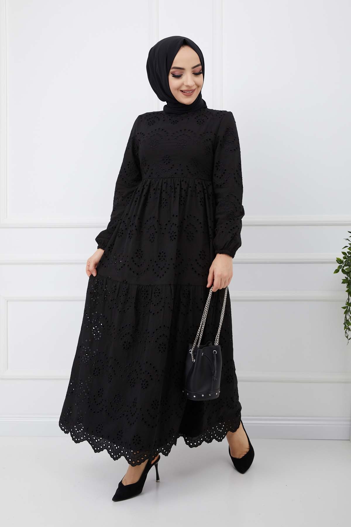 sürpriz öksürük alüminyum  Güpürlü Elbise - Siyah | Moda Mesra