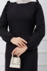 Fırfır Detaylı Kemerli Kalem Elbise - Siyah