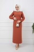 Fırfır Detaylı Kemerli Kalem Elbise - Kremit