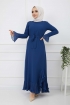 Pilise Detaylı Elbise - Mavi