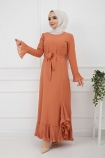 Pilise Detaylı Elbise - Kremit