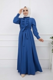 Önü Düğmeli Elbise - Mavi