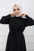 Önü Düğmeli Elbise - Siyah