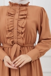 Önü Düğmeli Elbise - Taba