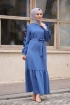 Kolu Fırfırlı Boydan Elbise - Mavi