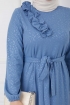 Soğuk Baskılı Omuz Fırfırlı Elbise - Buz Mavisi
