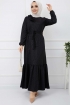 Soğuk Baskılı Omuz Fırfırlı Elbise - Siyah