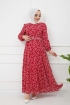 Kemerli Şifon Elbise - Kırmızı