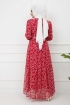 Kemerli Şifon Elbise - Kırmızı