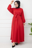 Ayrobin Saten Elbise - Kırmızı