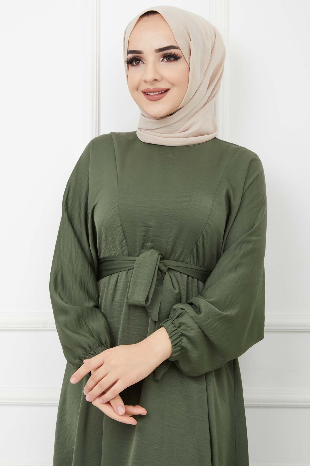 Ayrobin Saten Elbise - Yeşil