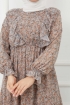 Fırfırlı Şifon Elbise - Bej