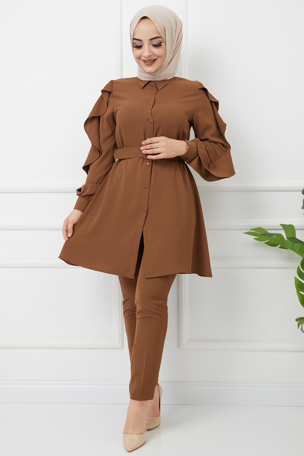 Volanlı Takım Kahve Moda Mesra