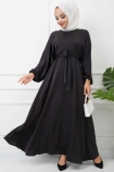Ayrobin Saten Elbise - Siyah